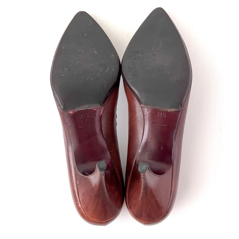 PRADA | Vintage Brown Red Leather Floral Stitch Appliqué Pointed‎ Pumps EU 38.5 - Picture 9 of 11